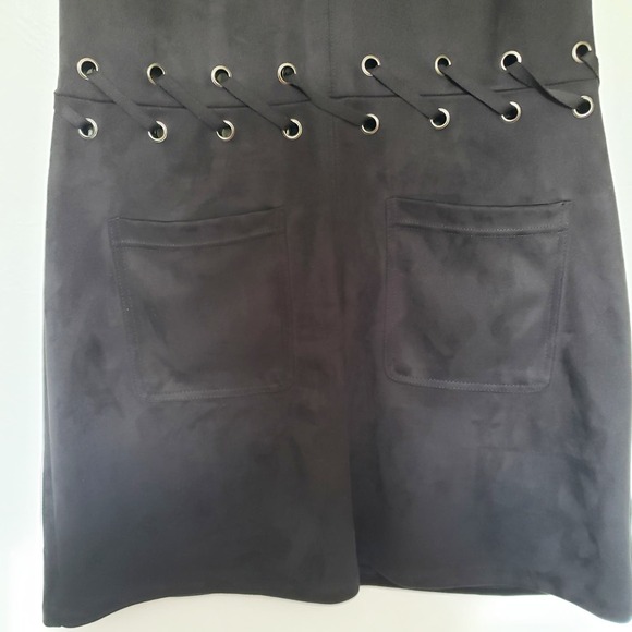 Cotton Candy Faux Suede Dress Sz L Y2K Grunge Festival Goth Grommet Academia - Picture 10 of 13